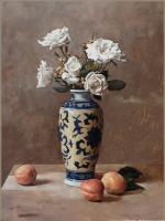 William Whitaker - White Roses and Three Apricots